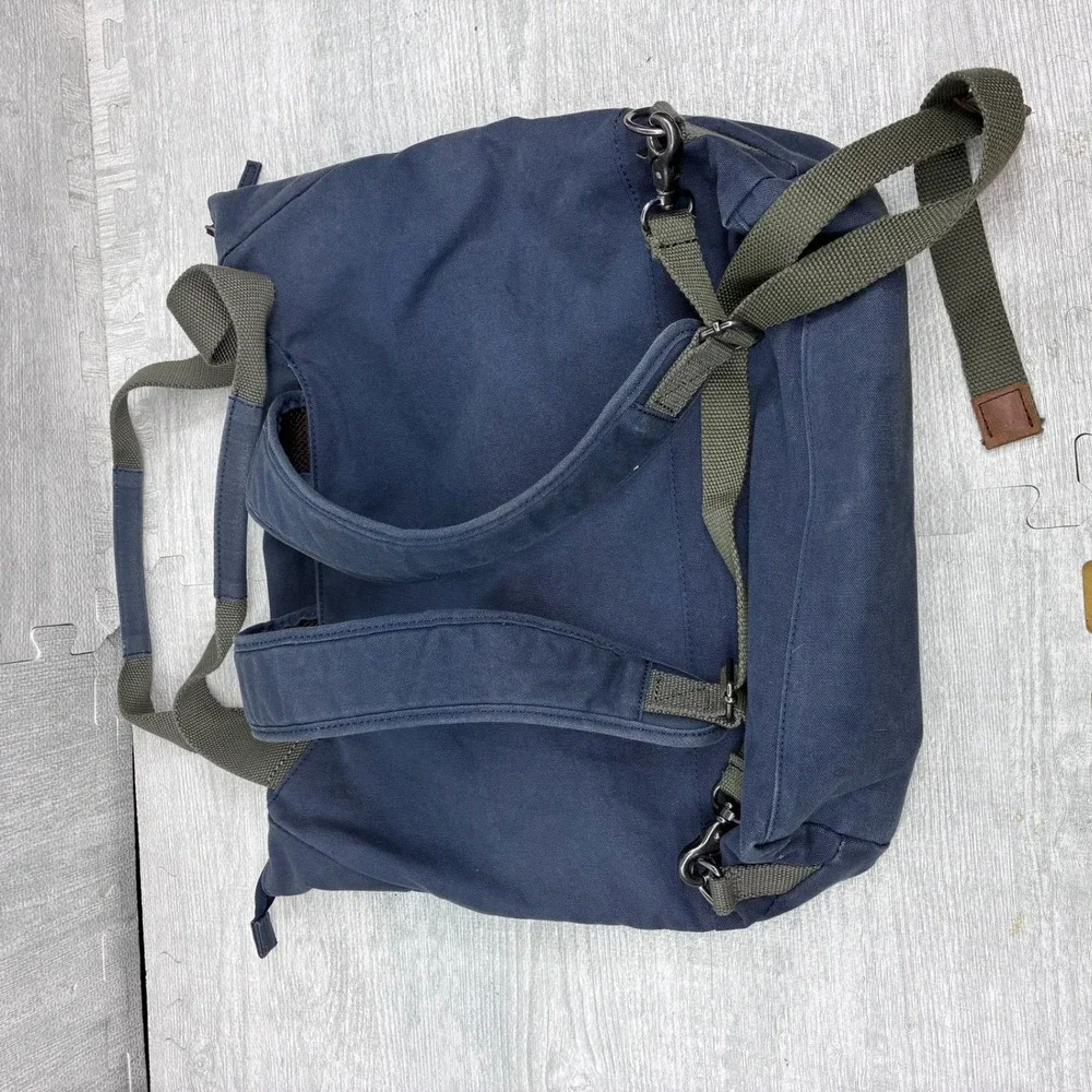 L.L. Bean Convertible Backpack Tote Bag Navy Blue Cotton Canvas Plaid 302477